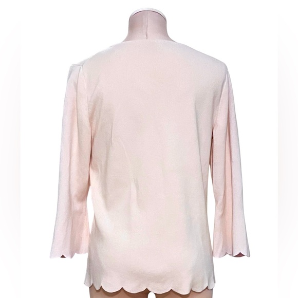 Talbots Pink Scallop Hem V-Neck Sweater Size L Cotton Blend - Picture 3 of 11